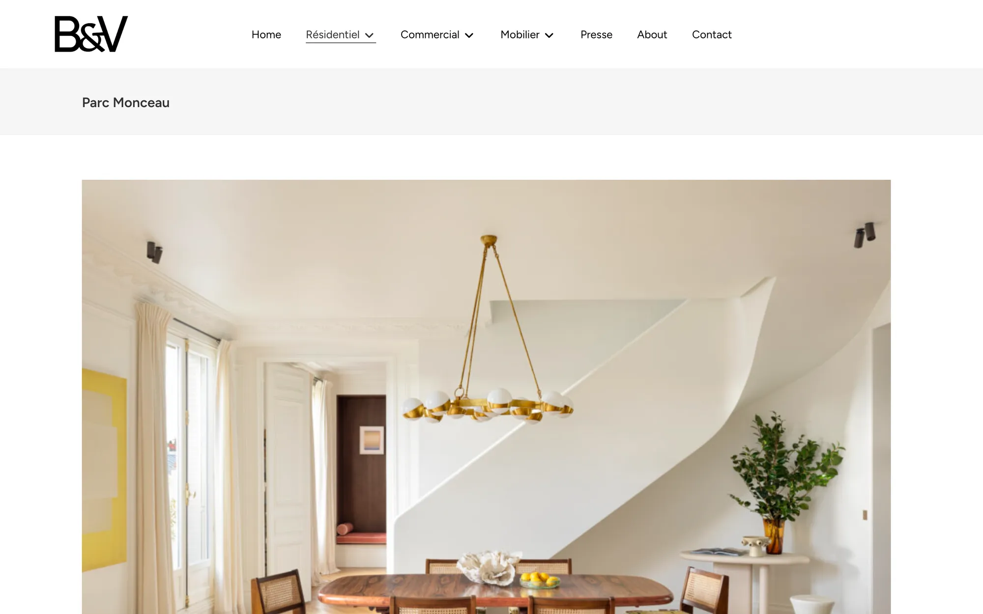 Page du projet Parc-Monceau sur le site Bidoux & Villeneuve