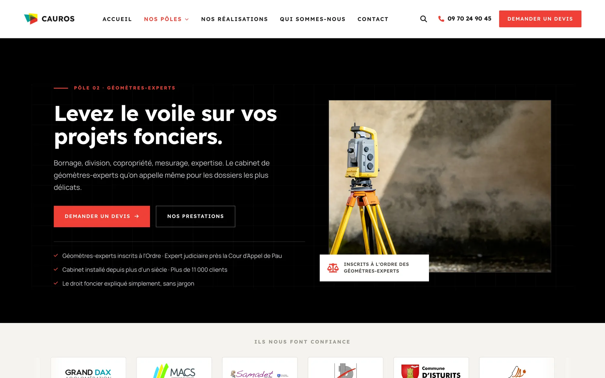 Nouvelle page Géomètres-Experts du site Cauros