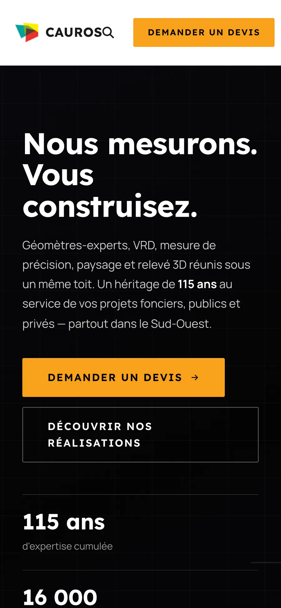 Nouvelle page d'accueil Cauros sur mobile