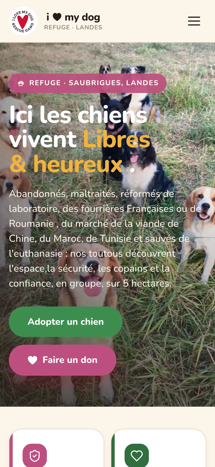 Accueil du refuge sur mobile