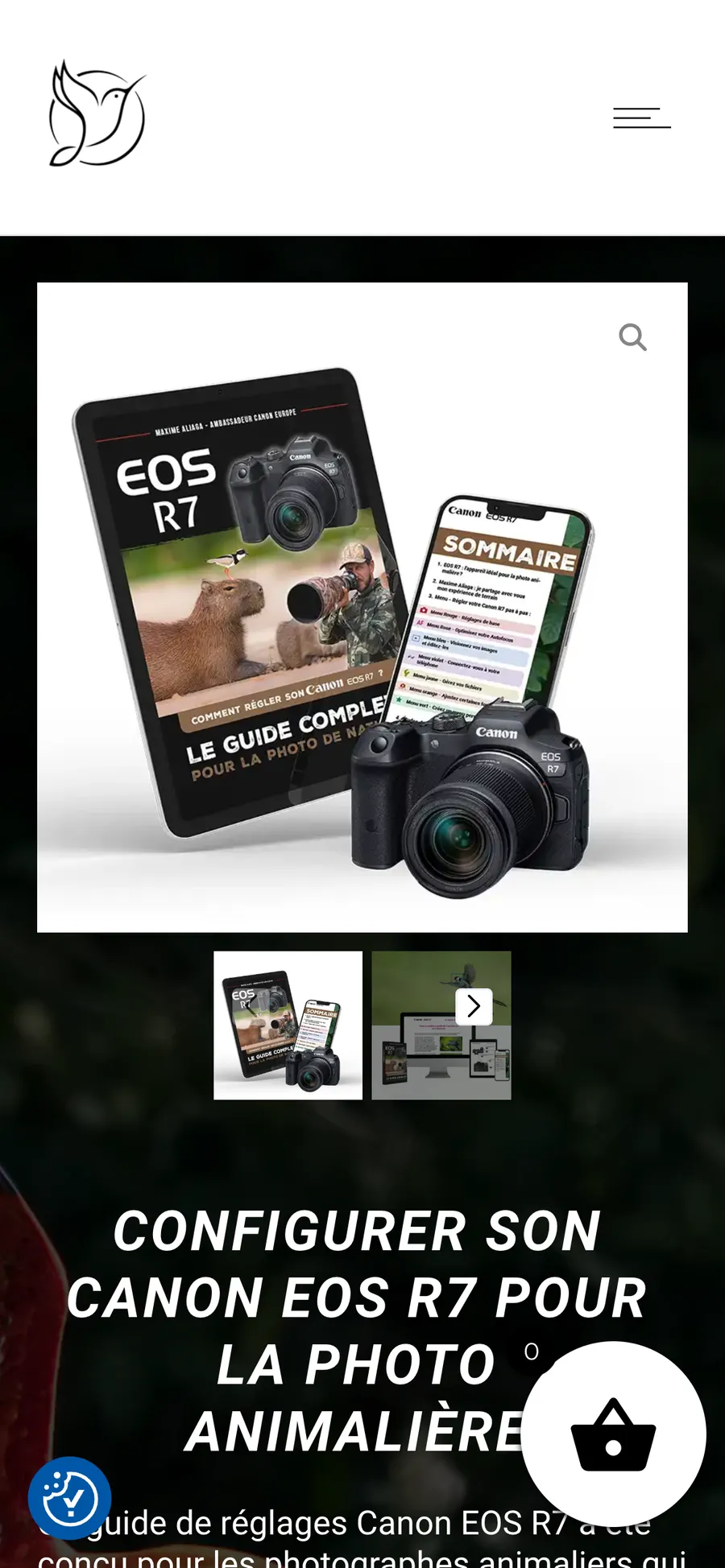 Page de vente anglaise d'un guide de réglages Canon R7