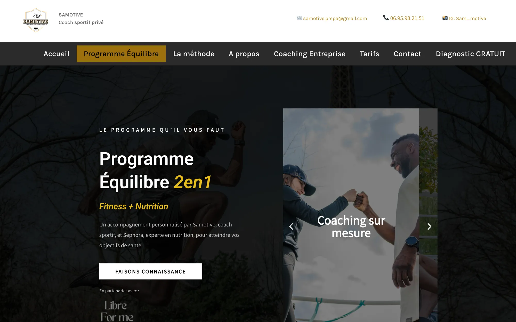 Landing page Programme Équilibre sur le site Samotive