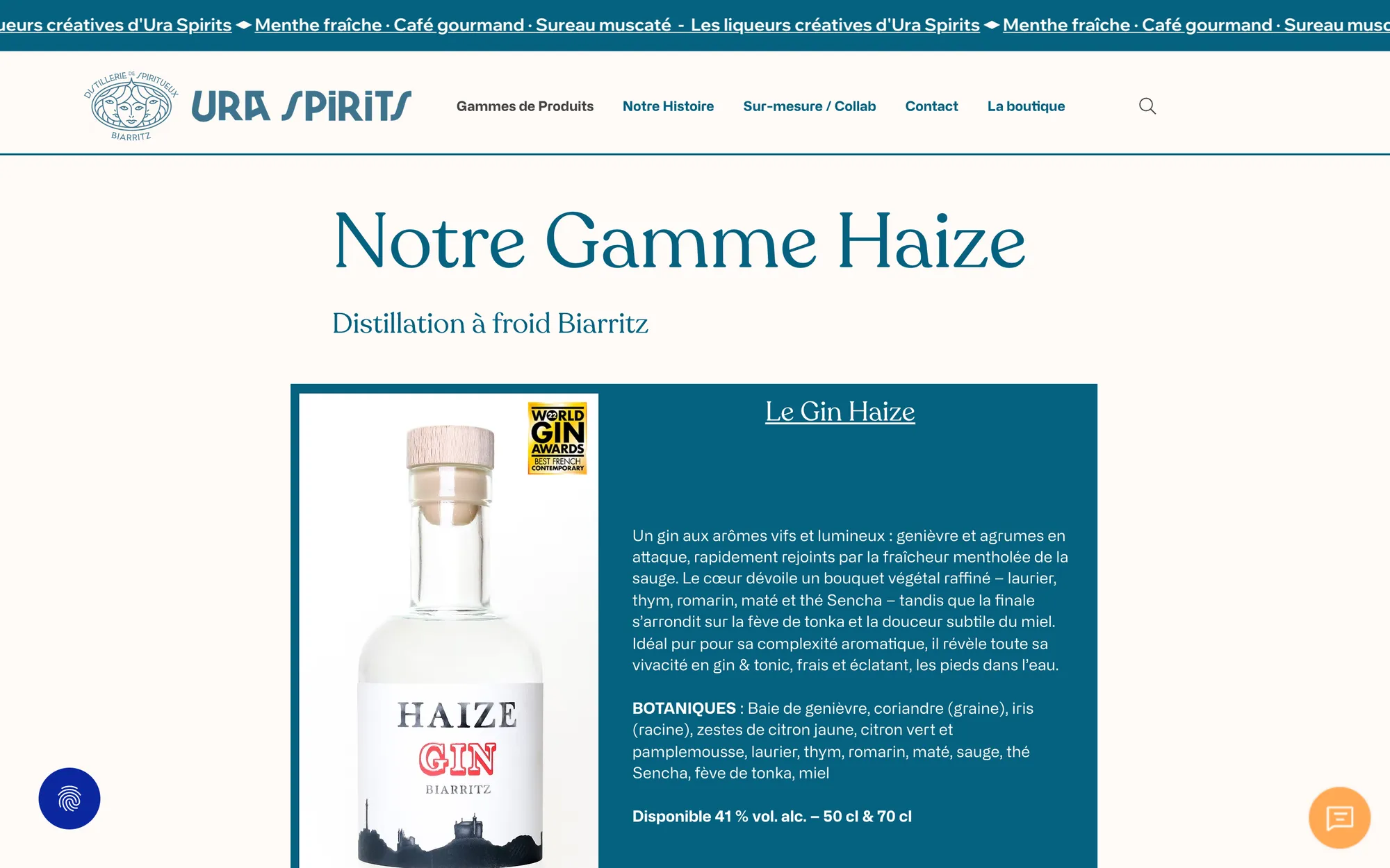 Page de la gamme Haize sur le site Ura Spirits